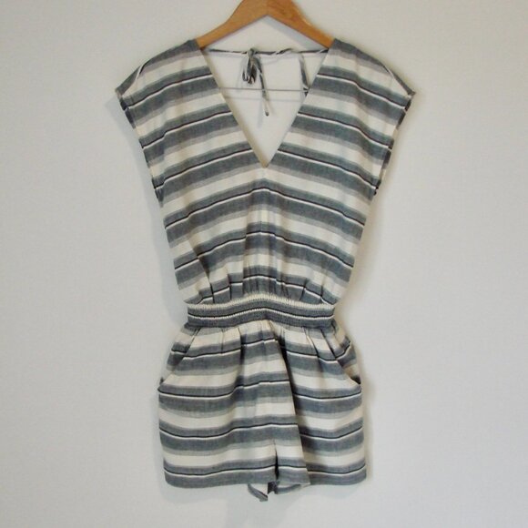 Madewell Yucatan Striped Romper Shorts Sleeveless Summer Blue White Size XS - Picture 6 of 12